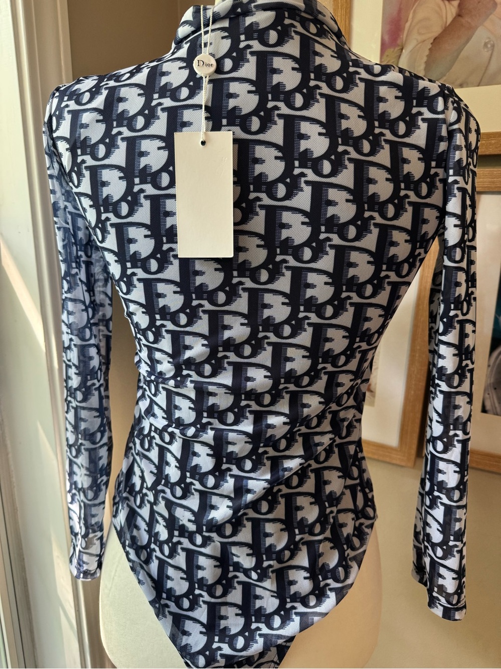 Dior Navy and White Monogram Long Sleeve Top - Picture 3 of 7